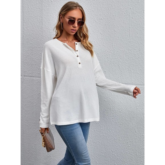 Maternity Half Button henley long sleeve Tee white - Picture 3 of 5